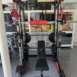 Smith Machine 200 | Adjustable Bench | 245lb Cast Iron Olympic Weights | 7ft Olympic Bar | Fitness | Gym Equipment | FREE DELIVERY 🚚 