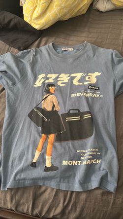 Light Blue Japanese Streetwear Graphic Tee
