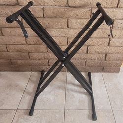 Heavy-Duty, One Handed Adjustable Height Double-X Keyboard Stand Rack
