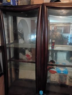 Dark Wood Glass Door Display Cabinet
