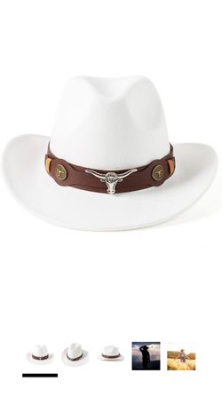 White Western Cowboy Hat with Bull Skull Band