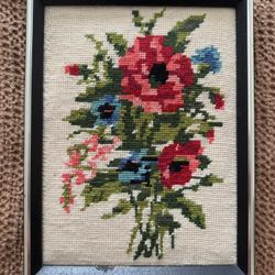 Framed Floral Needlepoint Wall Art