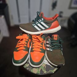 Miami Hurricanes The U Pack. Adidas Ultraboost And Nike Dunks Both In Amazing Condition Both Men's Size 9 Or Women's Size 10.5 $100 For Both