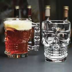 Set of 2 Circleware Skull Face Beer Mugs – Goth Barware with Bone Handles!