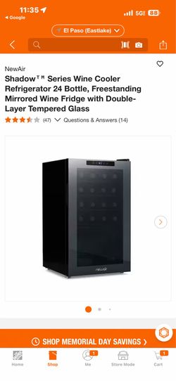 NewAir Shadowᵀᴹ Series Wine Cooler Refrigerator 24 Bottle, Freestanding Mirrored Wine Fridge with Double-Layer Tempered Glass