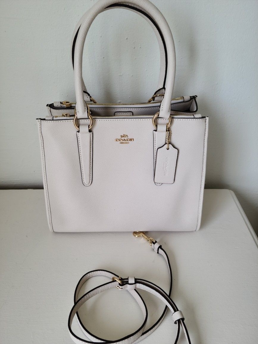 White Coach Crossgrain Leather Carryall Handbag