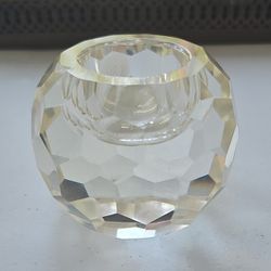 Vintage Crystal Hexagon Prism Votive Candle Holder, Heavy Sphere