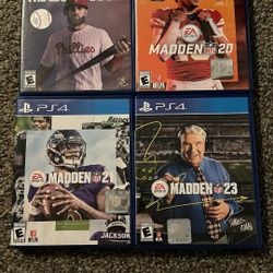 PS4 4 Game Bundle. MLB The Show 19, Madden 20, Madden 21, Madden 23