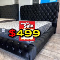Queen Size Black European Bed W Ortho Mattress 