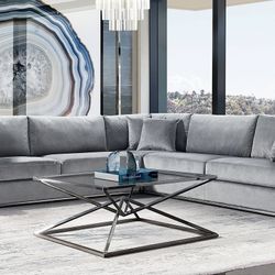 Modern Unique Grey Velvet Sectional Sofa Couch And Coffee Table $50 Down With Financing (ask For Prices)