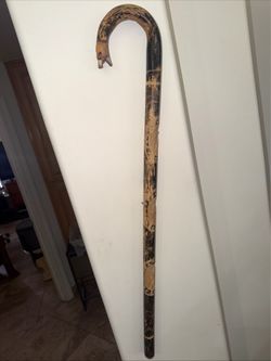 vintage Mexican Folk Art Animal carved walking stick