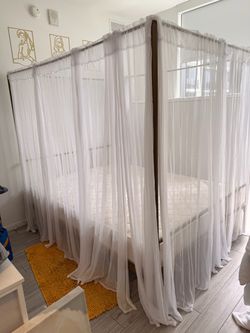 Queen Canopy Bed Frame + Mattress + Curtains