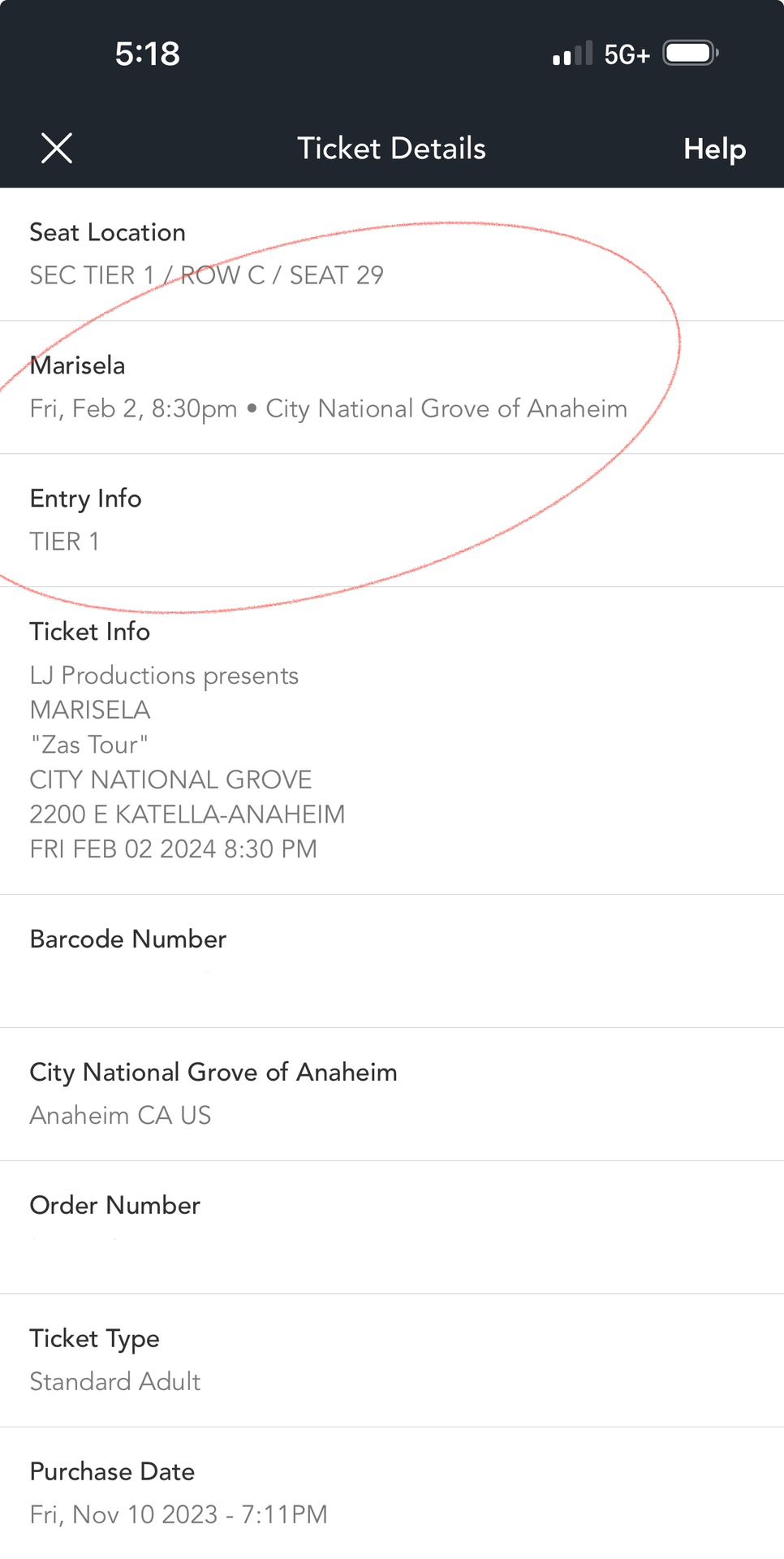2 Concert Tickets for Marisela 