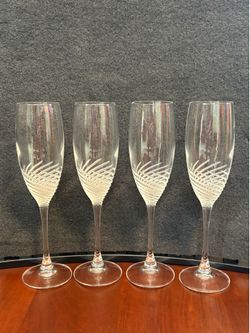 Cristal D Arques Spirale Mate Etched Swirl Set Of 4 Fluted Champagne Glasses