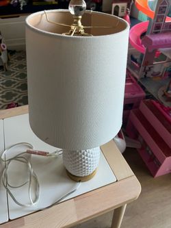 White Ceramic Table Lamp with Drum Shade