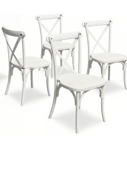 Resin Indoor Outdoor Dining Chairs Set of 4 Stackable Patio Farmhouse Chairs with X-Back, Heavy-Duty Waterproof Distressed Kitchen Dining Chairs, 400 