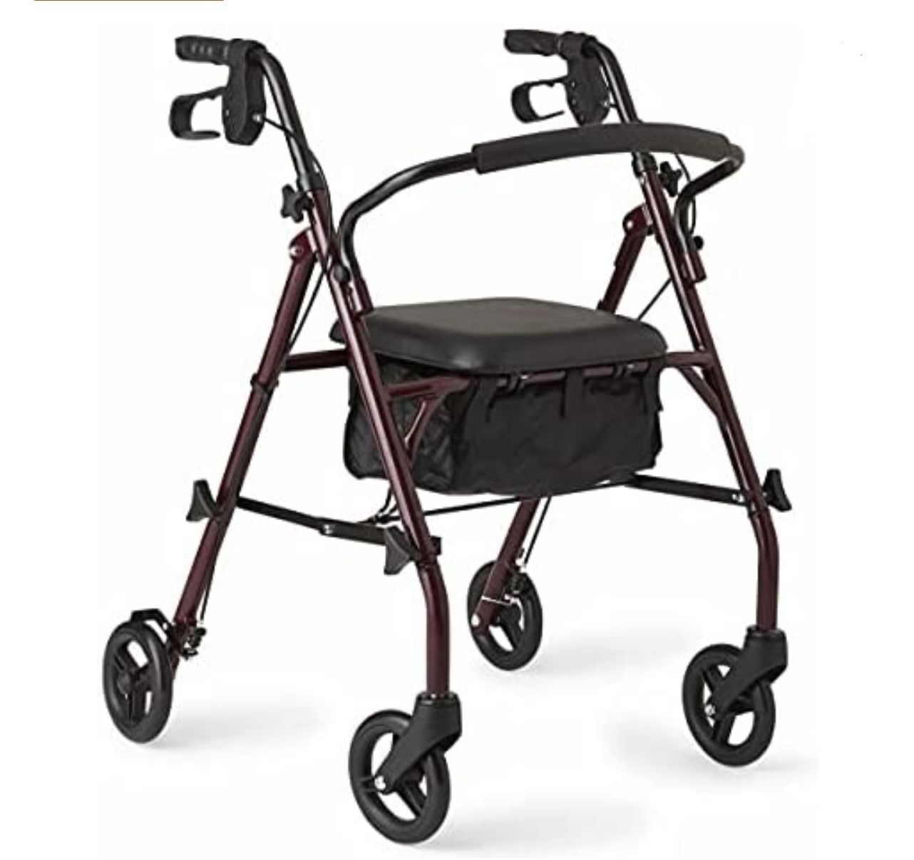 Medline Rollator Walker with Seat, Steel Rolling Walker with 6-inch Wheels Supports up to 350 lbs, Medical Walker