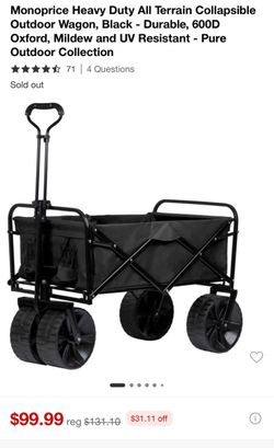 Pure Outdoor by Monoprice Heavy Duty All Terrain Collapsible Outdoor Wagon, Black