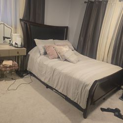 Moghani Real Leather Headboard With Chest, 6 Drawer And Mirror With Night Stand 