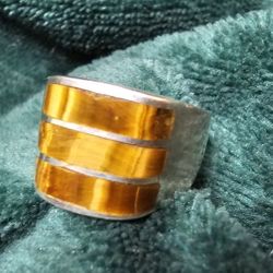 VINTAGE STERLING SILVER TIGERS EYE MENS RING