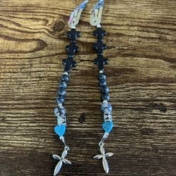 Silver Hair Clips With Beads And Cross Charms