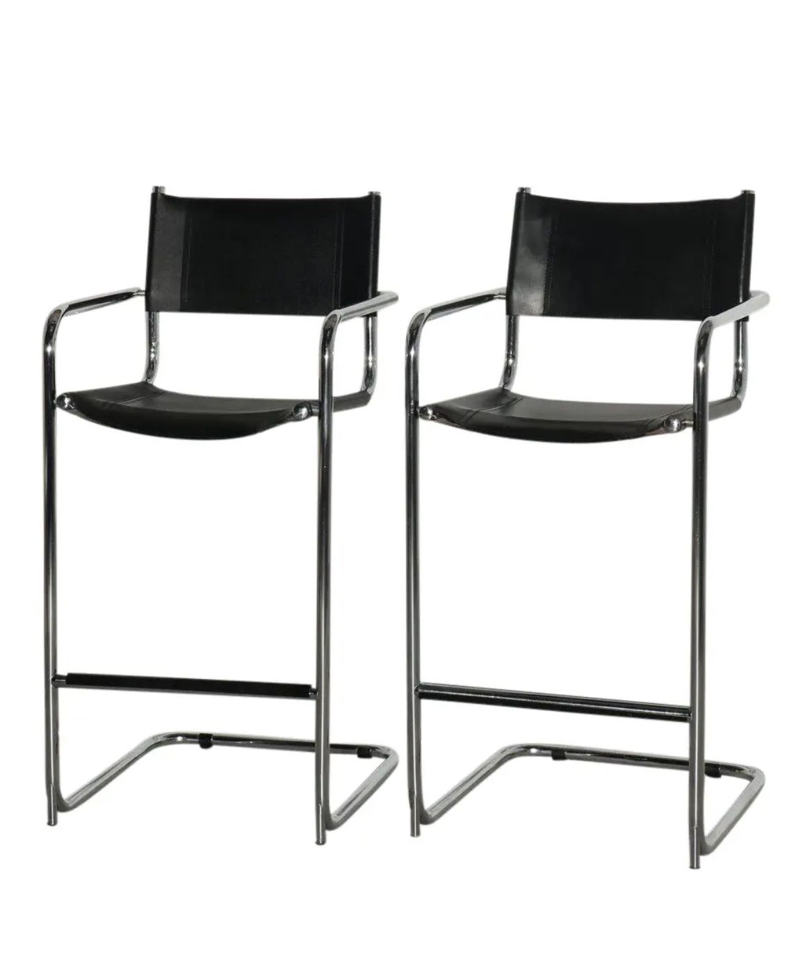 Pair of 1970’s Italian Chrome & Cantilevered Leather Bar Stools