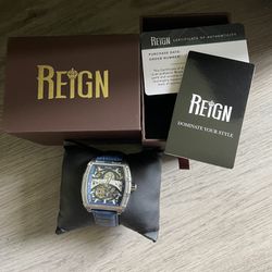 Reign Olympia Automatic Semi-Skeleton Leather-Band Watch 