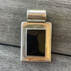 Sterling Silver Black Onyx Rectangular Slide Charm Pendant 16.5 G
