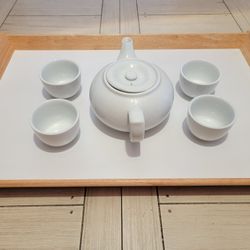 Modern White Tea Set – Teapot + 4 Cups – Clean Minimal Style