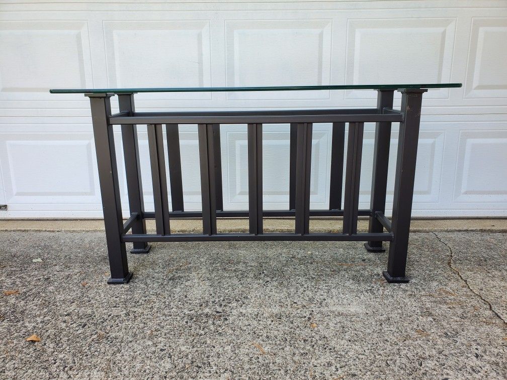 Mission Style Console / Sofa Table Iron and Glass