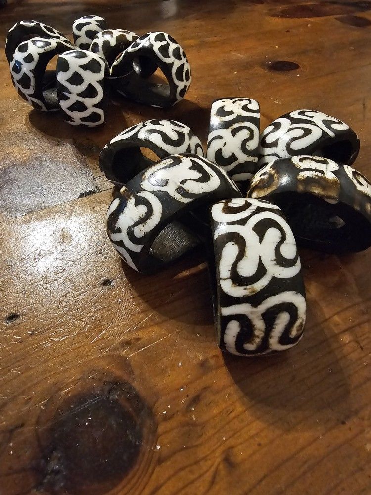 TEAK WOOD & BONE HANDCARVED NAPKIN HOLDERS & UTENCILS Made In NEPAL