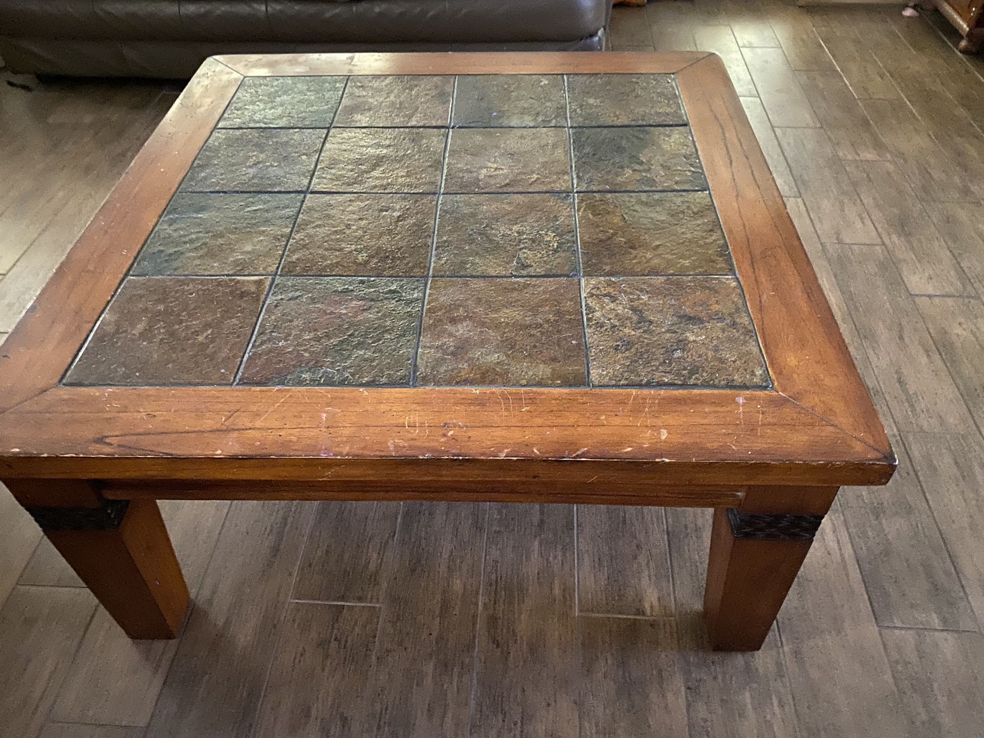 Wood And Tile Coffee Table And End Tables