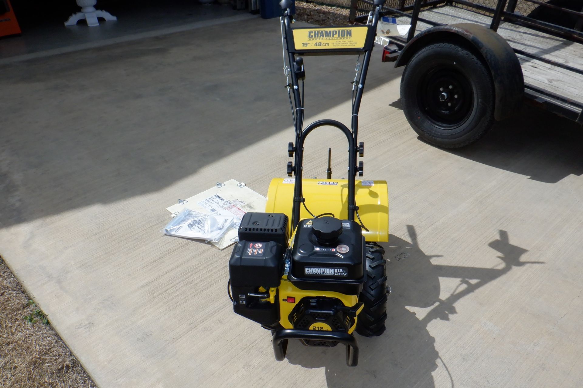 Brand New Champion Power Equipment 19 in. 212cc 4-Stroke Gas Garden Counter Rotating Rear Tine Tiller with Self-Propelled Agricultural Tires Model #10