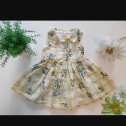 Girls 2T Yellow Plaid Blue Floral Dress Outfit M&E Mila and Emma

