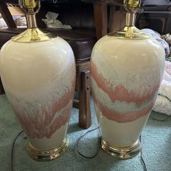 Vintage 80’s 90’s Ceramic Drip Glaze Single Lamp Pastels