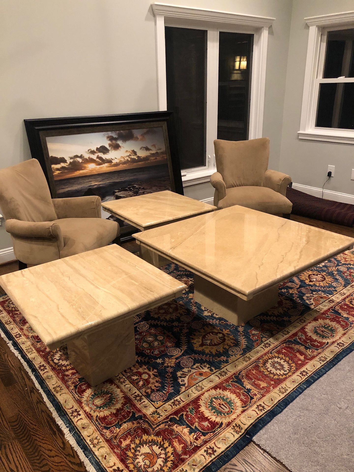 Marble coffee table and 2 matching side tables