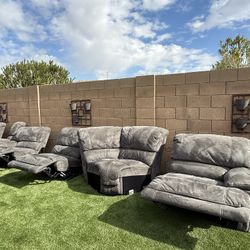 Large Grey Sectional- 3 Oversized Recliners
