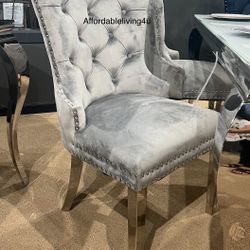 Grey Velvet Dining Chairs W/ Metal Legs Set Of 2 Brand New In Box 