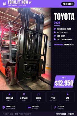 TOYOTA 2020 forklift 5500 lb,3 stage, side shift for sale