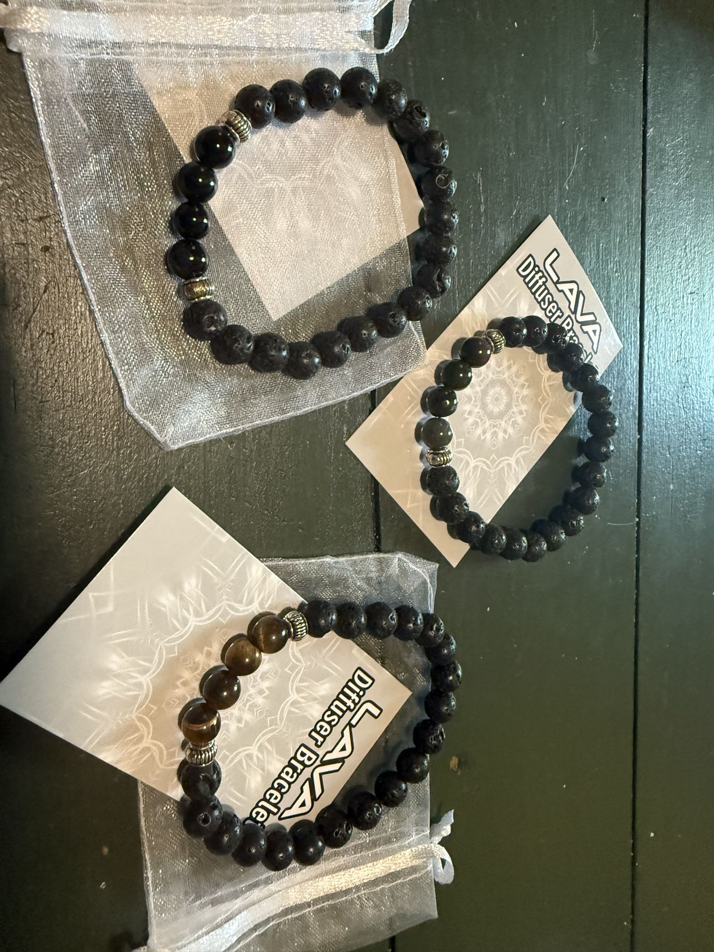 3 Brand New LAVA DIFFUSER BRACELETS WITH REAL GEMSTONES