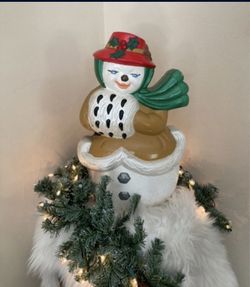 Vintage Christmas Atlantic Mold hand Painted Snowman 