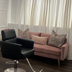 Pink velvet couch with gold legs 72.4”