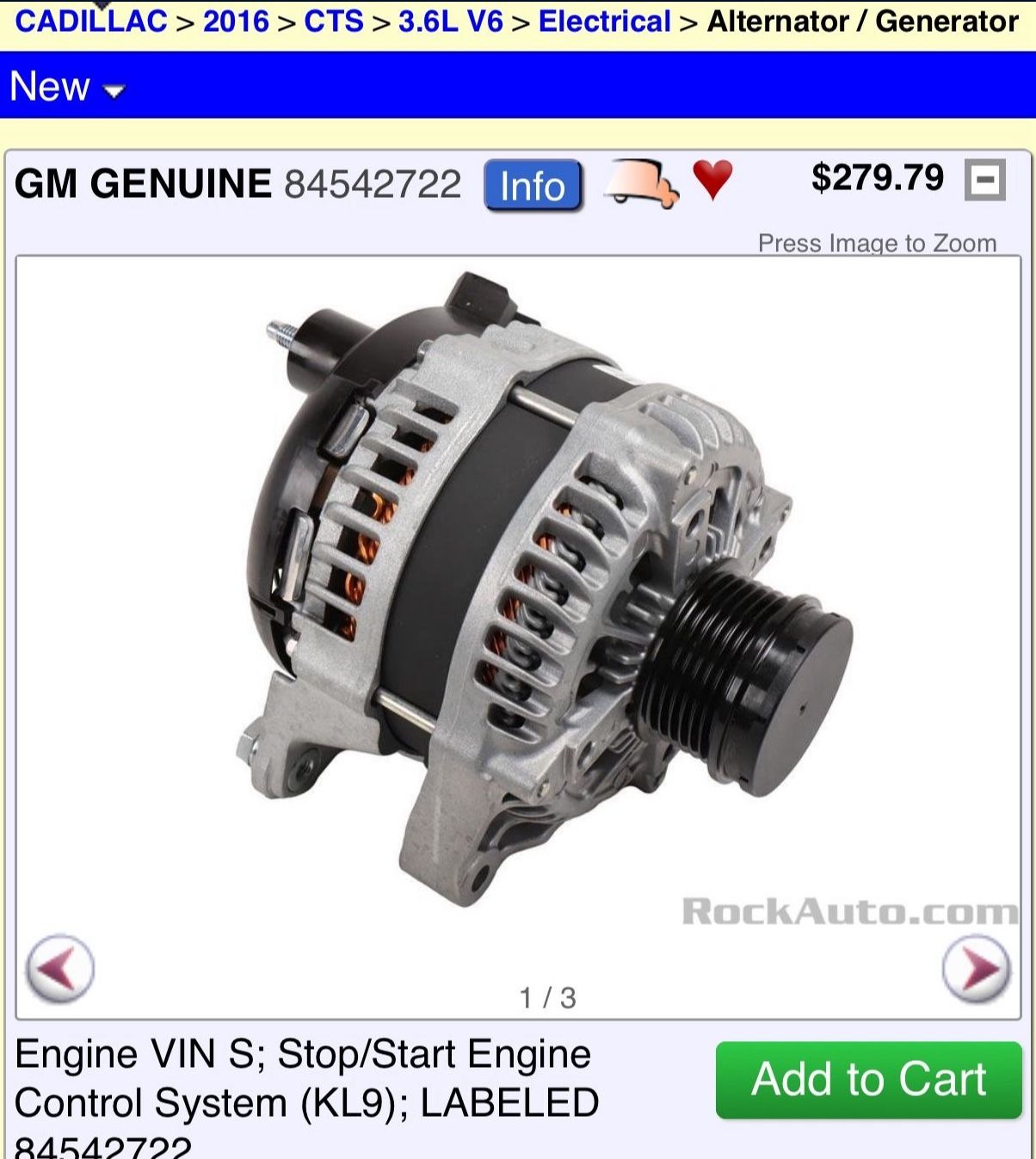 GM alternator for Cadillac CTS/ATS 3.6L