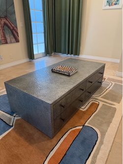 Large Hammered Metal Coffee Table with 4 Storage Drawers (MOVING SALE)