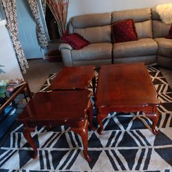 Coffee And 2 End Tables Cherry Wood Exlentel