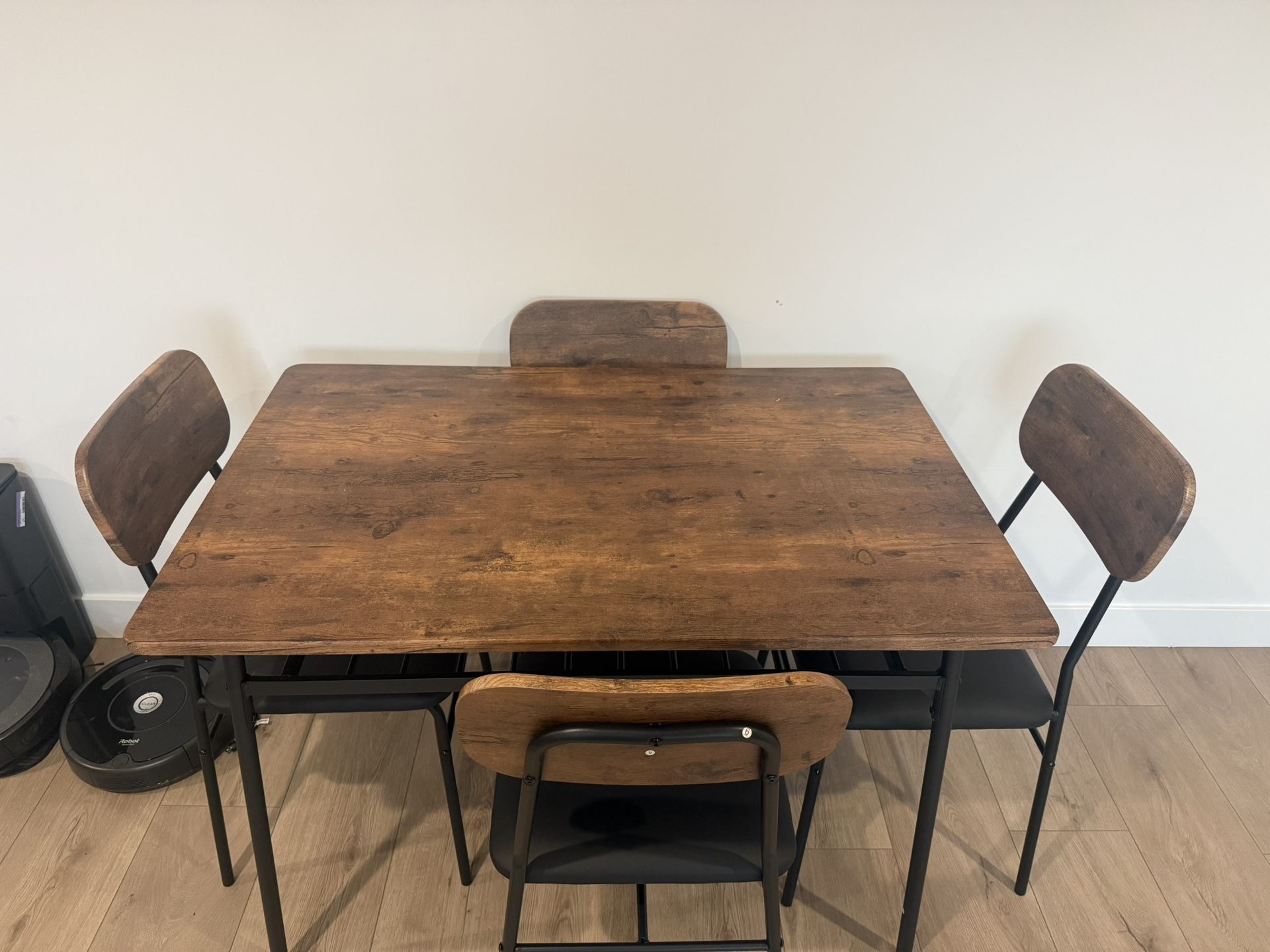 Rustic Wood & Metal Dining Table Set w/ 4 Chairs