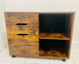 Wood Cabinet with 3 Drawers, Rolling Printer Stand