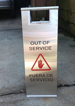 #2 NEW SILVER STAINLESS STEEL "OUT OF SERVICE" PORTABLE/FOLDABLE SIGN DIMENSIONS IN PICS $60 RETAIL