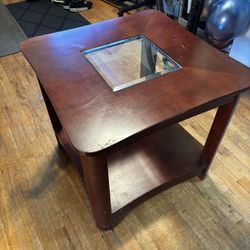 Solid Wood End Table with Glass Inset