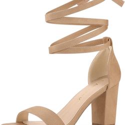 Size 8 Allegra K Women's Lace Up and Ankle Strap Chunky Heel Sandals